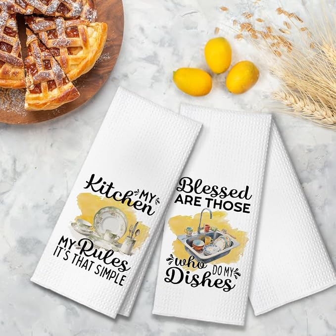 My Kitchen My Rules It’s That Simple Kitchen Towels 2 Pack, Towels Set for Hilarious Microfiber, Decorative Dish Tea Towels for Cooking, Thanksgiving Birthday Gifts for Hostess Mom Women
