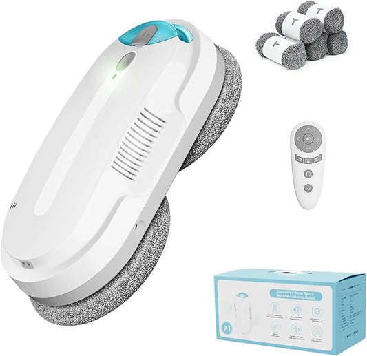 Window Cleaning Robot - 2400-3200Pa Suction, Dual Ultrasonic Spray, 85ml Tank, Edge Detection, Anti-Drop, 3 Cleaning Modes for Streak-Free Glas (White)