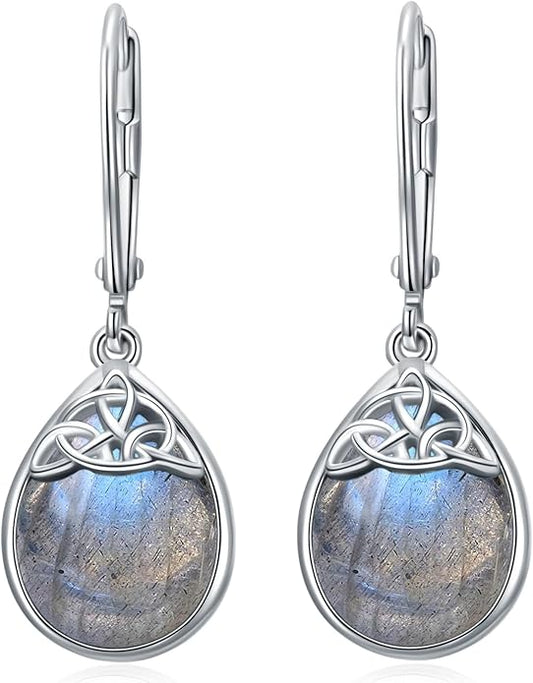 PELOVNY Celtic Knot Filigree Earrings for Women 925 Sterling Silver Moss Agate/Birthstone Infinity Earrings Birthday Christmas Jewelry Gifts for Mom Daughter Wife Sister