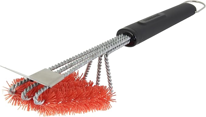 Farberware BBQ Triple Nylon Head Grill Brush, 360-Degree Spiral Head for Hard to Reach Areas of Your Grill, Dishwasher Safe