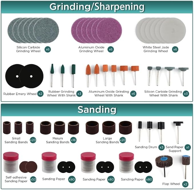 508PCS Rotary Tool Accessories Kit, Rotary Tool Bits for Universal Grinding, Sanding, Cutting, Polishing, Carving and Engraving, Fits for Dremel Bit Kit