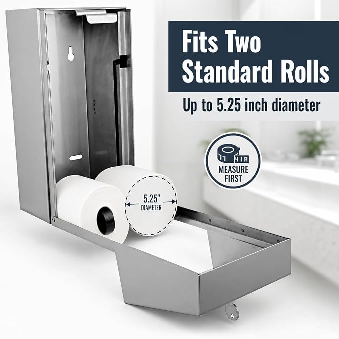 Commercial Toilet Paper Dispenser - 304 Stainless Steel Double Roll Holder - Heavy Duty Lockable Wall Mount Tissue Dispenser for Restroom - Metal Bathroom Fixtures