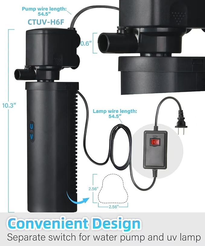 COOSPIDER 200GPH Aquarium Filter with 5W U-V Light for 30-100 Gallon | Fish Tank Filter for Green Control, Internal 11W Pump for Turtle Tank, Small Pond, Pool Filter, Cold Plunge Ice Bath Hot Tub