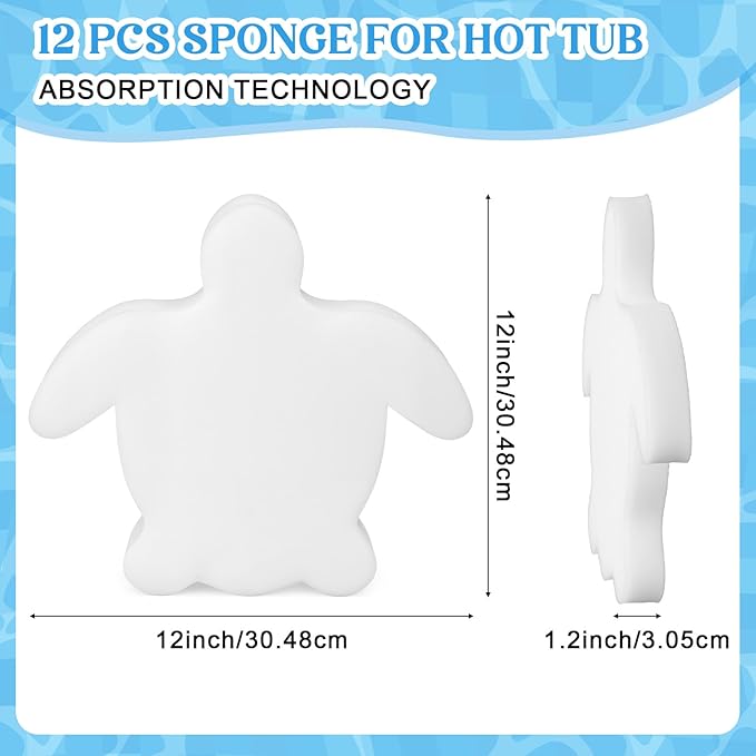 12 Pcs 12 × 12 Inch Sponge for Hot Tub, Turtle Pool Sponge Oil Absorber for Spa Swimming Pool Oil Absorbing Cleaning Accessories