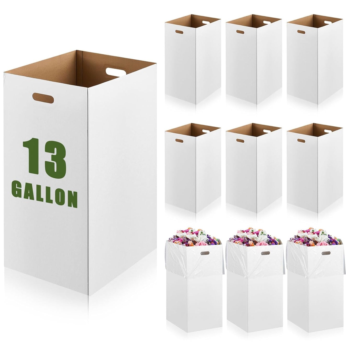 10 Pack 13 Gallon Cardboard Trash Cans Disposable and Reusable Corrugated Cardboard Cans Recycling Bins Bulk with 20 Garbage Bags for Parties Events