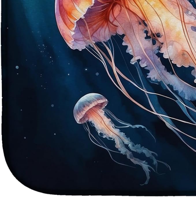 Caroline's Treasures Deep-Sea Jellyfish Dish Drying Mat Absorbent Dish Drying Mat Pad for Kitchen Counter Dish Drainer Mat for Countertop, 14 x 21", Multicolor