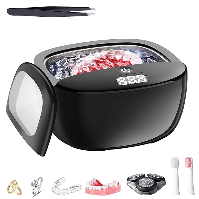 Ultrasonic Retainer Cleaner Machine, 45kHz Dental Cleaning Pod for Dentures, Aligners, Night Guards & Jewelry, 130ML Denture Cleaner 2 Timed Modes & Travel Design