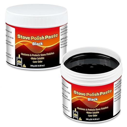 6 Pcs Stove Polish Set Includes 2 Pcs 10.58 oz Black Stove Polish Paste, 2 Brush, 2 Disposable Gloves for Cast Iron Stoves Grills Ornamental Ironwork Fence Sand Barbecues