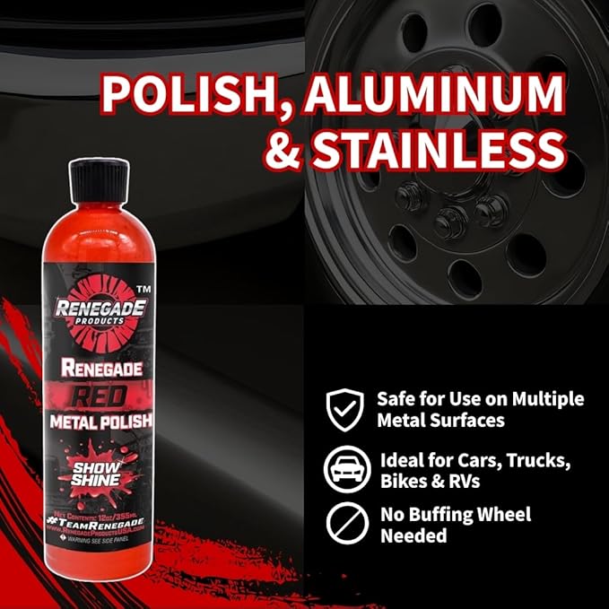 Renegade Products Red Liquid Metal Polish - Metal Polish & Car Scratch Removal, for Use on Chrome, Stainless Steel, & Aluminum, Cleaner & Polish for Cars, Trucks, Bikes