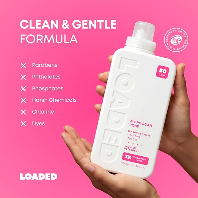 Loaded Laundry Detergent, Luxury Cologne Scented | 50 Loads | Rose Petals & Peony | Skin-Friendly & Plant-Based | Made in USA | 32 oz