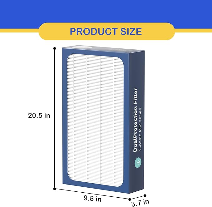 Classic 400 Series DualProtection Filter Replacement Compatible with BLUEAIR Classic 400 Series Air Cleaner Purifiers, 480i, 402, 403, 405, 410, 450E, 455EB, HEPA Filter with Activated Carbon, 2 Pack