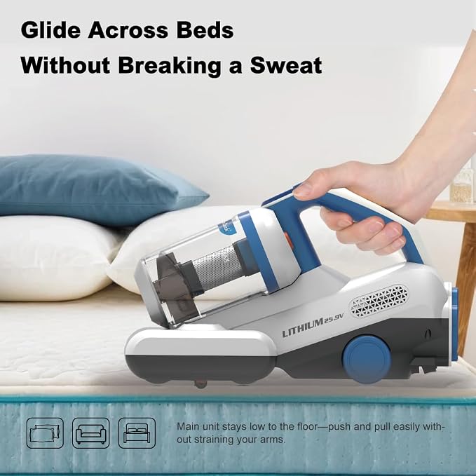 Zenman Bed Vacuum Cleaner, Mattress Vacuum Cleaner, Dual Cups with Cyclone Filtration, Handheld Vacuums for Bed, Sofa, Couch, Crib (Cordless, One Quick Battery Cleaning System)