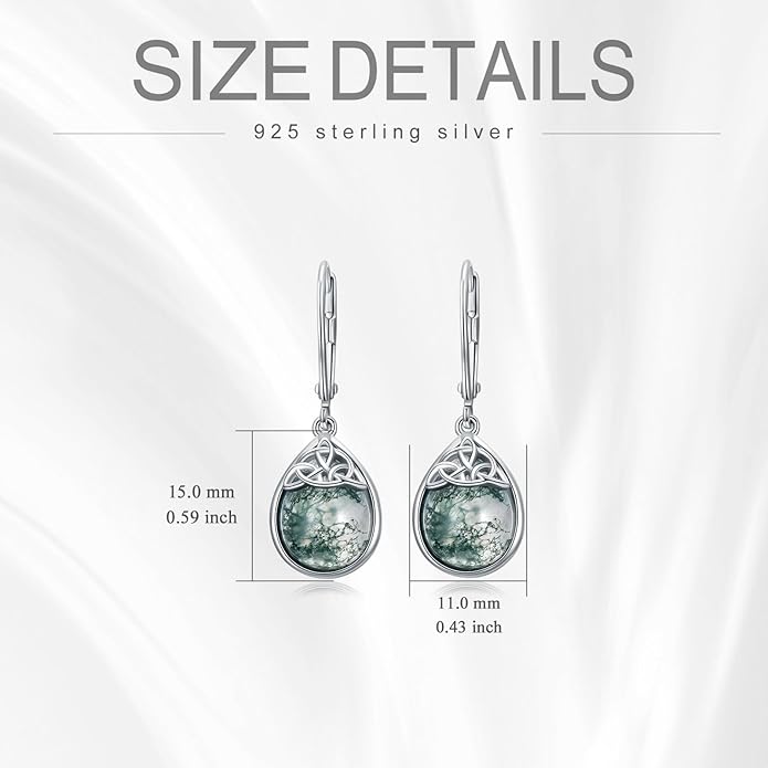 PELOVNY Celtic Knot Filigree Earrings for Women 925 Sterling Silver Moss Agate/Birthstone Infinity Earrings Birthday Christmas Jewelry Gifts for Mom Daughter Wife Sister