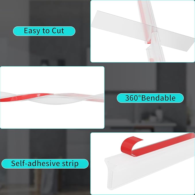 Hi-Na 3ft/5ft/6ft/8ft10ft Collapsible Shower Threshold Water Dam Water Barrier for Shower and Water Stopper Keeps Water Inside Water Threshold for Wet and Dry Separation (10ft, Clear)
