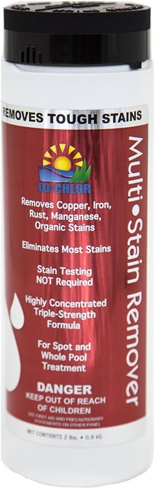 Lo-Chlor Multi-Stain Remover for Swimming Pool, Removes Iron Copper Manganese Rust Stains, Triple Strength Formula, Spot or Overall Treatment, All Pool Surface Types, 2 lb