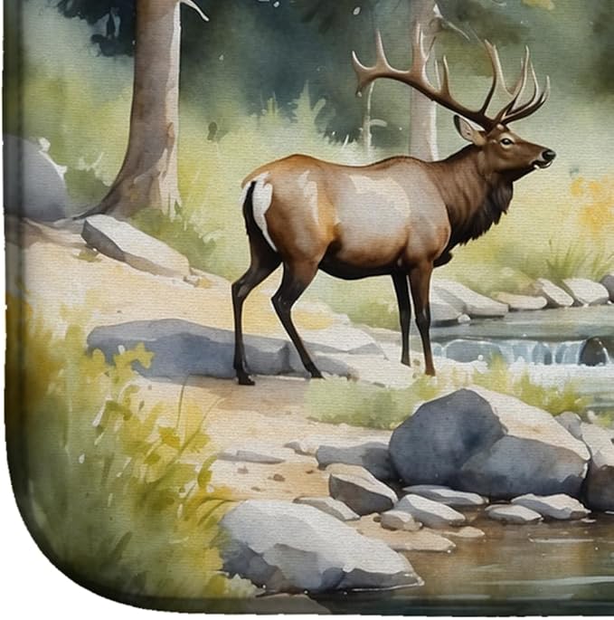 Caroline's Treasures Mountain Stream Elk Dish Drying Mat Absorbent Dish Drying Mat Pad for Kitchen Counter Dish Drainer Mat for Countertop, 14 x 21", Multicolor
