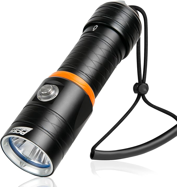 PFSN Scuba Dive Light 3500 Lumen, Underwater 150M Waterproof Diving Flashlight with 485M Narrow Beam, 20Hrs Runtime, Safety Lock Switch, Professional Rechargeable LED Dive Torch for Caving, Snorkeling