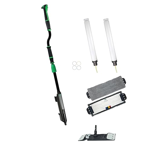 Unger Commercial Excella 18" Floor Cleaning Pocket Mop Kit - Adjustable Height, Liquid Dispensing System, 2 Microfiber Pads and Refillable Bottles - EFKT5