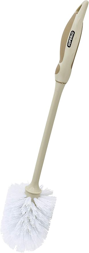 Superio Toilet Brush with Holder, Heavy-Duty Durable Bristles, Long Handle with Comfort Grip, Deep Cleaning Bathroom Toilet Bowl Brush, Beige