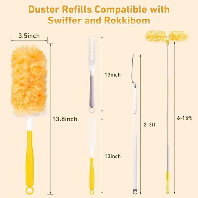 60 Count Heavy Duty Duster Refills for Swiffer, Multisurface 360° Larger Size Dusters with 4X Cleaning Power, Disposable Dusters for Pet, Cleaning Home, Blinds, Fans, Corners (60 pcs-Orange)