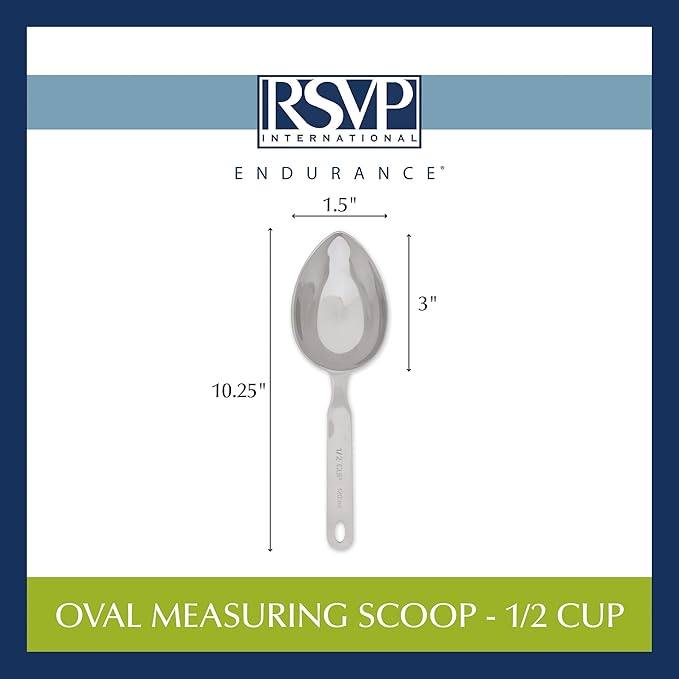RSVP International Endurance Oval Measuring Scoop, 1/2 cup, Stainless Steel