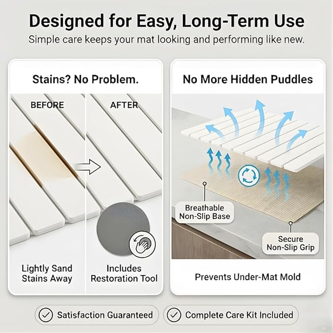Stone Dish Drying Mat for Kitchen Counter, Large Quick Dry Diatomaceous Earth Stone Drying Mat, Foldable Water Absorbent Dish Drying Mat for Dishes, Cups, Bottles, Kitchen Sink & Countertop (White)