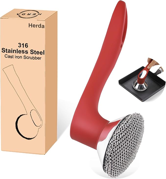 2pcs Cast Iron Oil/Wax/Conditioner Applicator+Cast Iron Cleaning Scrubber Brush-Cast Iron Care Accessories
