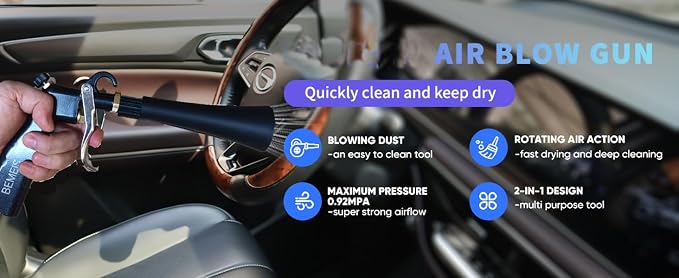 Air Blow Gun with Brass Adjustable Air Flow Nozzle,Cleaning Gun Quickly Blasts Dirt and Dust from Surface Works with Air Compressor(Upgrade Aluminium Rotate Tube) (Detail Blowing Gun), Black