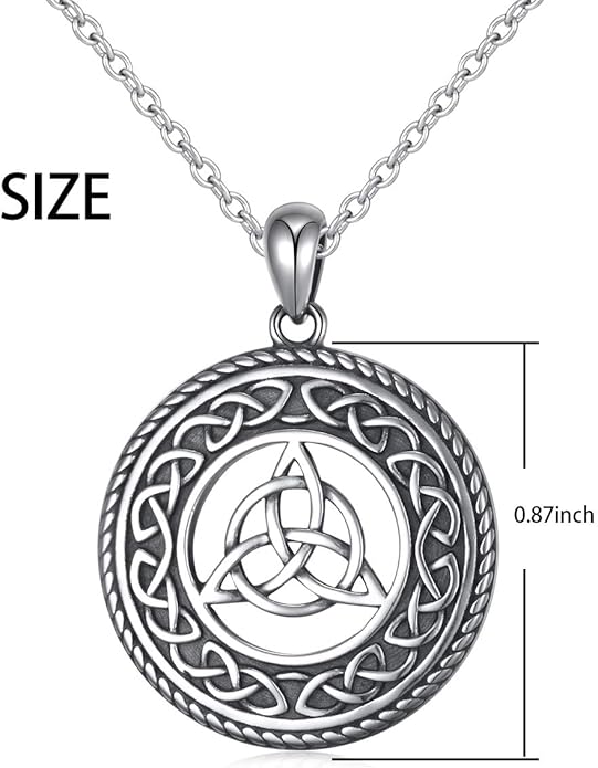 DAOCHONG 925 Sterling Silver Jewelry Oxidized Good Luck Irish Knot Celtic Medallion Round Pendant Necklace, 20 inch