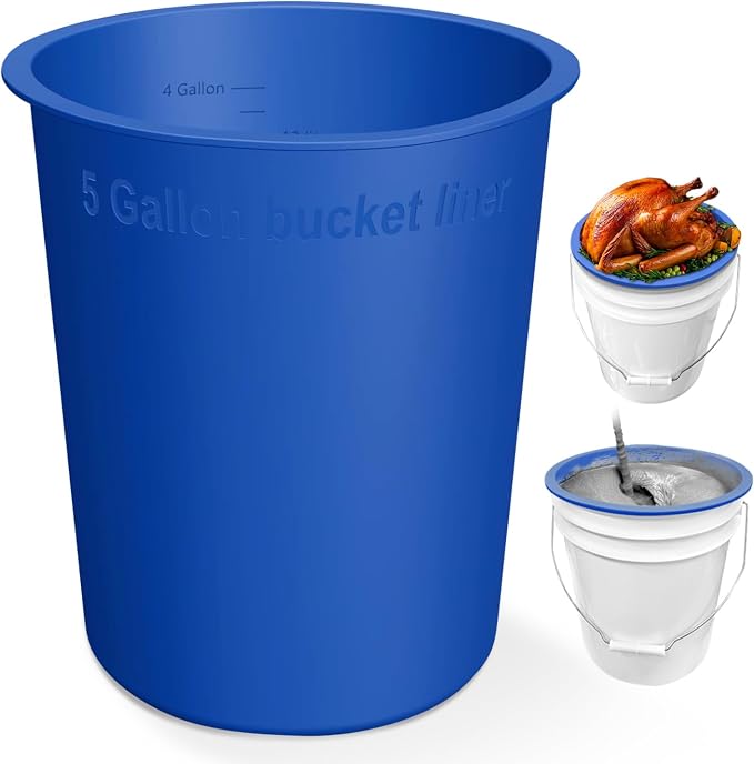 Reusable 5 Gallon Bucket Liner, Time Saving Concrete Tools Durable Silicone Bucket Insert, Food Grade Container for Food Storage, for Paint, Thinset, Ice, Slime, Cleaning, Wall Patch Compound