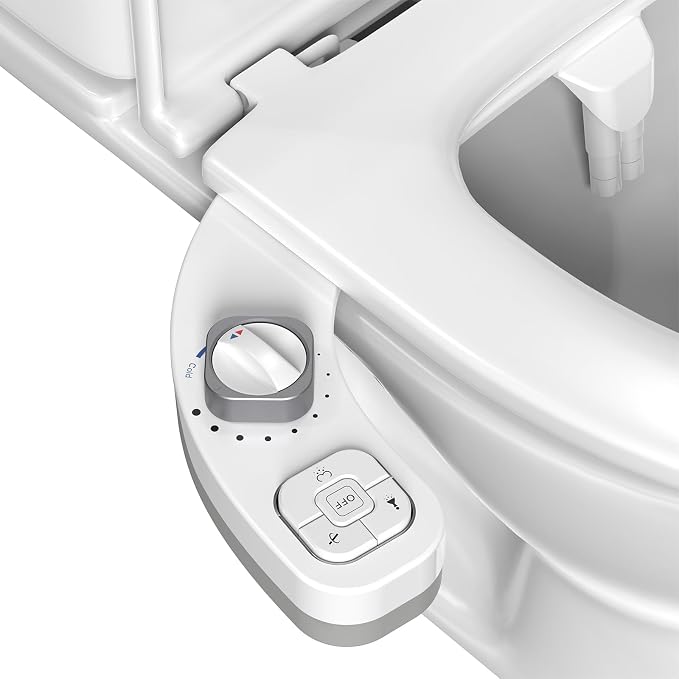 Non-Electric Bidet Attachment for Toilet, Ultra Slim Hot & Cold Water Bidet with Self-Cleaning Nozzle, Adjustable Water Pressure, Warm Water Feminine & Rear Wash (Requires Hot Water Line)