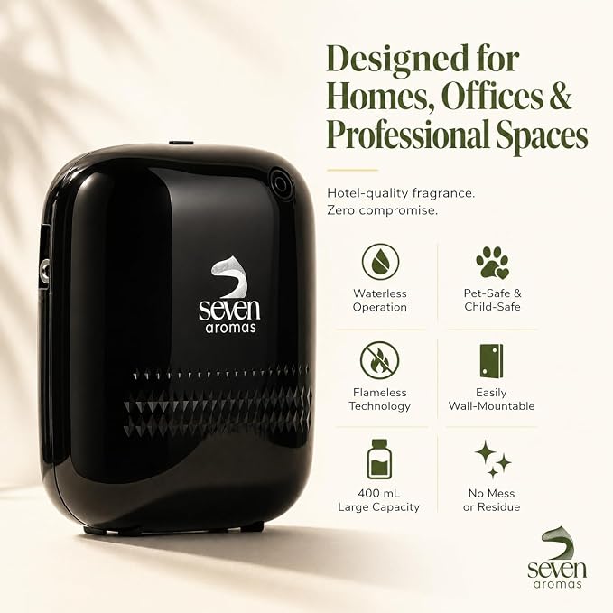 SEVENAROMAS Scent Diffuser SV720 - Bluetooth app, Air Machine for Home & Commercial Use, Covers 2000 sq. ft., Portable Large Room Waterless Diffusers (Black)
