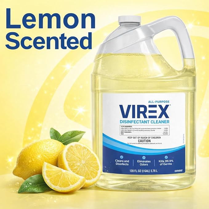 VIREX Diversey CBD540557 All Purpose Disinfectant Cleaner, Multi Surface Cleaning for Home and Commercial Use, Ready to Use Formula in Refill Size, Lemon Scent, 1 Gallon (Pack of 2)