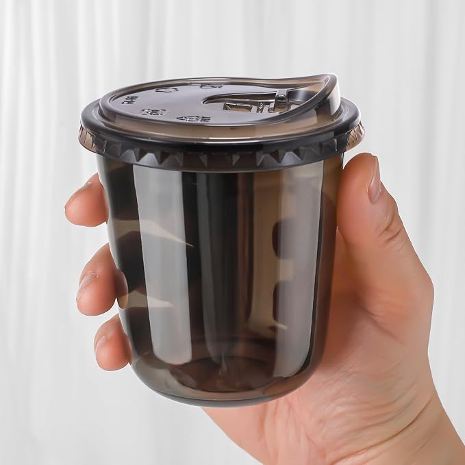 12oz Disposable Stemless Glasses With Strawless Sip Lids,PET Disposable Drinking Cups,Clear Plastic Wine Glasses for Parties Birthday,Wedding,Meeting,Christmas Party Supplies. (100, Black)