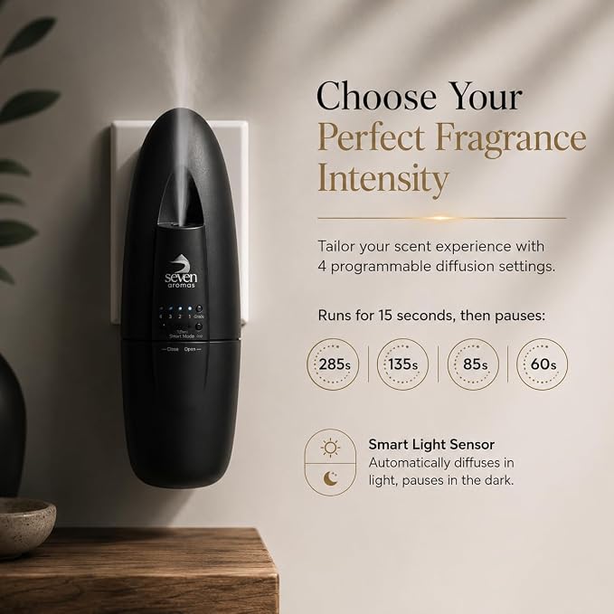 Plug in Waterless Essential Oil Diffuser for Home & Office - Cold Air Aroma Diffuser Covers Up to 500 Sq Ft, Silent Wall Plug in Scent Diffuser, Mess-Free Oil Diffuser for Aromatherapy (Black)