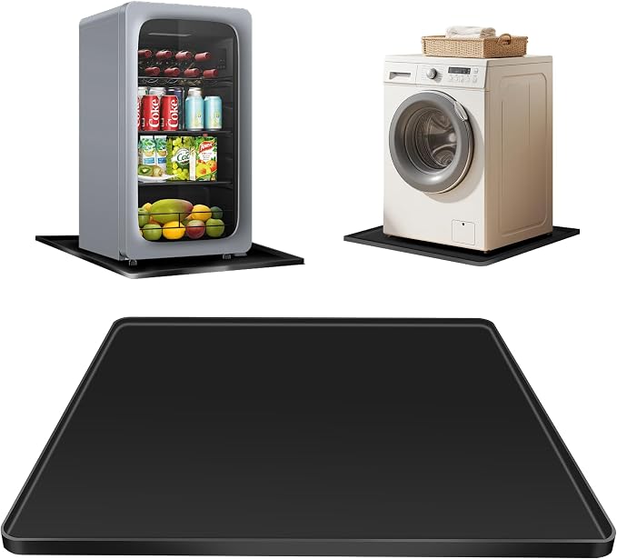 ToLanbbt Mini Fridge Silicone Mat - 27" x 27" x 0.6" Mini Fridge Drip Tray Under Refrigerator Mat Carpet Floor Protector, Leak-Resistant Portable AC Pan for Washing Machine Dishwasher Dryers, Black