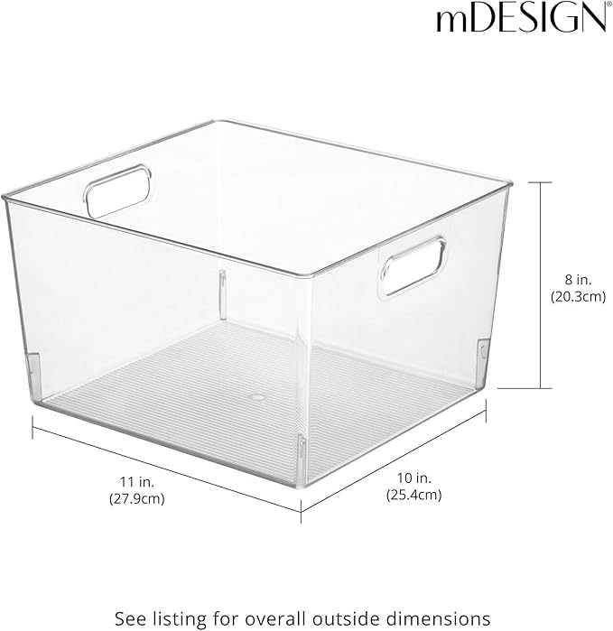 mDesign Large Modern Stackable Plastic Storage Organizer Bin Basket with Handles for Bathroom Vanity Organization - Shelf, Cubby, Cabinet, or Closet Organizing Decor - Ligne Collection, 8 Pack - Clear