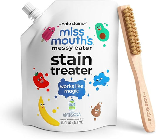 Miss Mouth's Messy Eater Stain Treater - 16oz Spray & 16oz Refill Pouch - Laundry Spot Cleaner for Clothes, Carpet & Upholstery - Baby Stain Remover