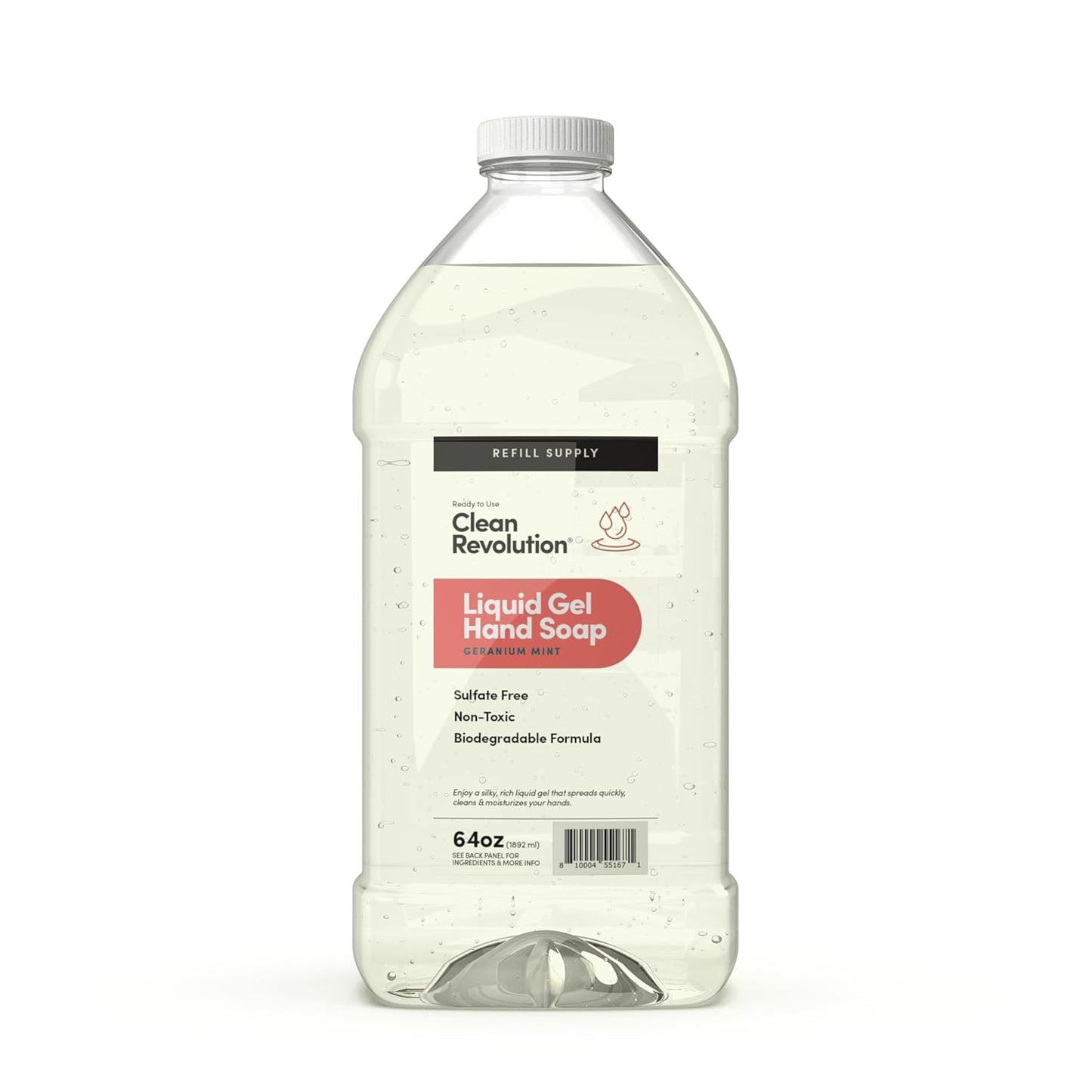 Clean Revolution Liquid Gel Hand Soap, Silky Rich Liquid, Quick Lather, Fast Rinsing, Contains Real Essential Oils (Geranium Mint) 64 Fl Oz