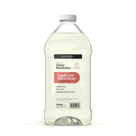 Clean Revolution Liquid Gel Hand Soap, Silky Rich Liquid, Quick Lather, Fast Rinsing, Contains Real Essential Oils (Geranium Mint) 64 Fl Oz