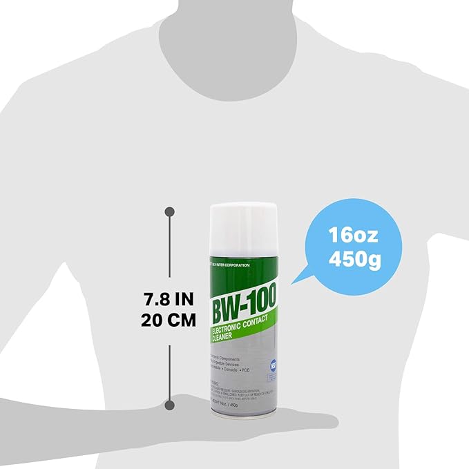 BW-100 Non-Flammable Electronic Contact Cleaner Aerosol Spray- Safely Cleans Joycons, Computers, PCB, and More - Removes dust, dirt and contaminants on contacts - Quick Dry| 16oz/450g