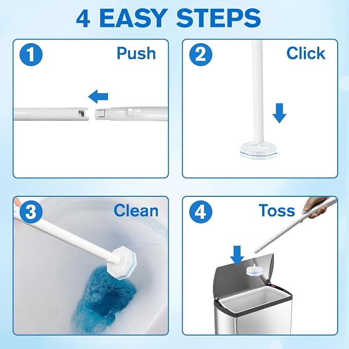 Toilet Brush and Holder Set - Disposable Toilet Bowl Wand Refills with Toilet Bowl Cleaners, Toilet Brush Set Includes 20 Refill Heads, Wand & Storage Caddy - 5X Cleaning Power