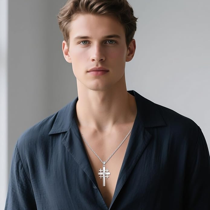 ONEFINITY Religious Cross Pendant Necklace Sterling Silver Origami Cross Pendant Gifts for Women Men Jewelry