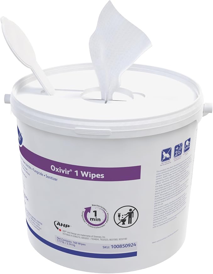 Oxivir Diversey 1 Disinfectant Wipes, AHP Hydrogen Peroxide Cleaner, Multi-Surface Cleaner for Home & Commercial Use, XLarge Wipes, 160 Count Bucket