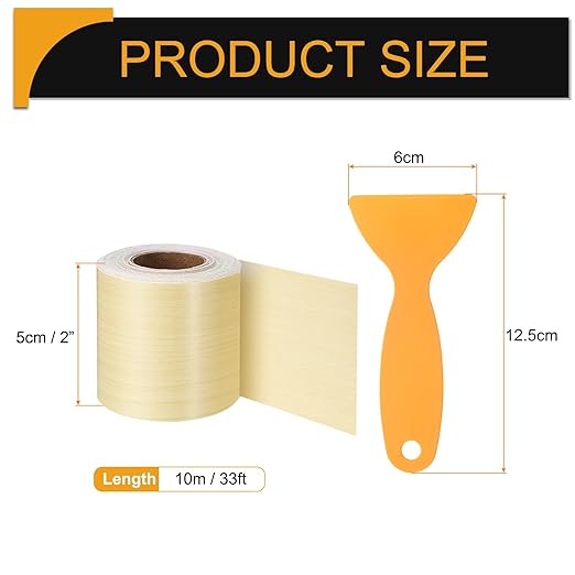 HARFINGTON Wood Grain Repair Tape 2 Inch x 33ft Self Adhesive Repair Patch Tape Simulated Wooden Floor Tapes with Plastic Scraper for Tables Doors Windows Furniture, Yellow Fir