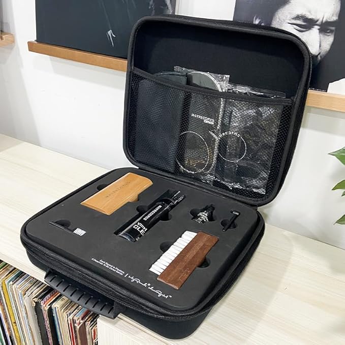 sdroceRyaM Vinyl Record Cleaning Kit 9 -in-1 Vinyl Records Cleaner Kit Soft Velvet & Record Brushes, LP Cleaning Brush, Anti-Static Microfiber Cloth, Record Mitts, Needle Brush, Storage Box