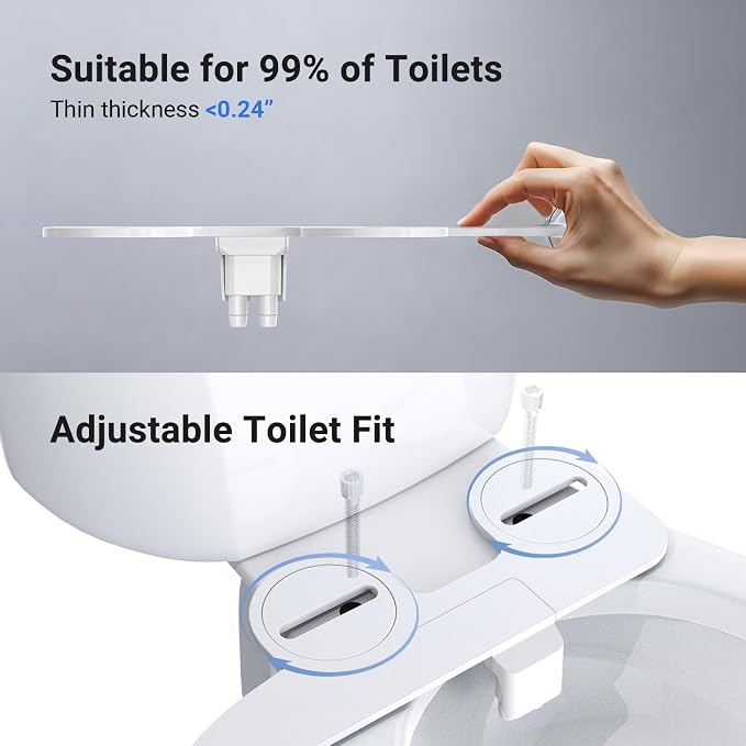 Bidet Attachment for Toilet Seat Sprayer - Non Electric Dual Nozzle with Cold Water - Self Cleaning Toilets Bathroom Spray for Butt Wash - Easy Slim Adjustable Pressure Control Rv Bidets Gifts