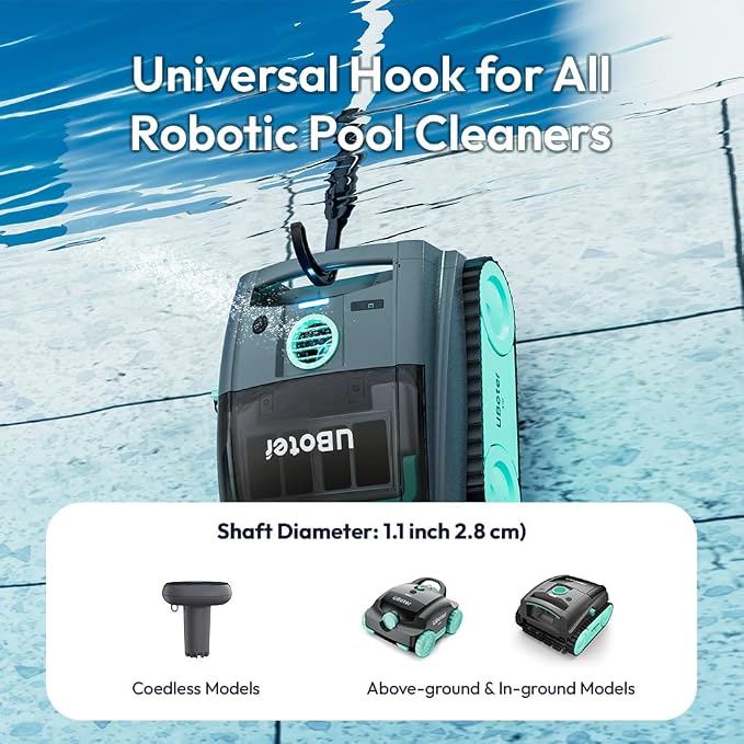 Multifunctional Pool Hook for All Robotic Pool Cleaners, Compatible with Cordless, Above Ground & Underwater Robots, Attaches to Telescopic Poles, Pool Accessories