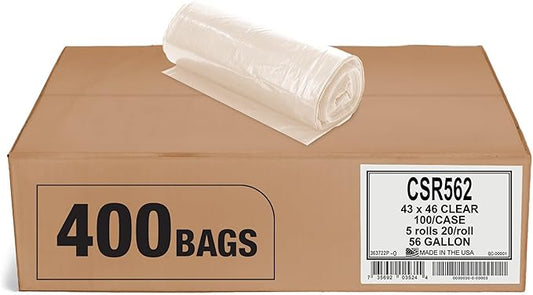 Aluf Plastics 56 Gallon 1.5 MIL (eq) Clear Heavy Duty Garbage Bags - 43" x 46" - Pack of 400 - for Industrial, Recycling, Storage, & Outdoor
