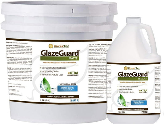 GlazeGuard Matte Floor Sealer Wall Sealer for Ceramic, Porcelain, Stone Tile Surfaces (3 Gal - Prof Grade (2) Part Kit)